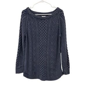 L.L. Bean Signature Womens Medium Cotton Fisherman Tunic Sweater Heavy Side Zips